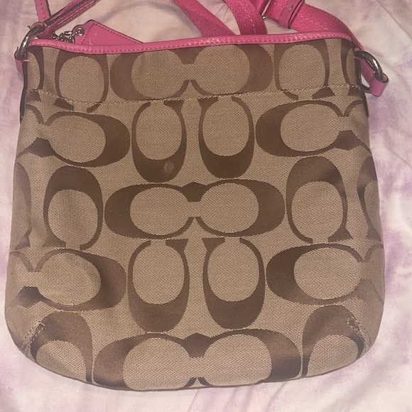 Coach Signature Crossbody Purse Messenger Bag Shoulder TanPink. - Picture 3 of 6